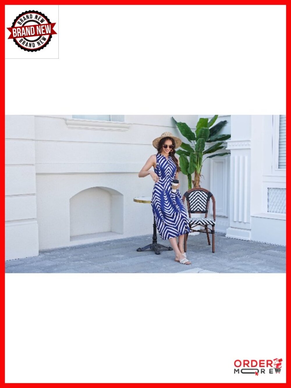 V Neck Button Up Midi Dress with Pockets and Side Slit - Picture 6 of 6